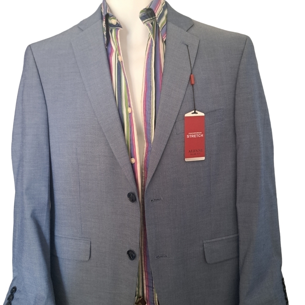 Men's ALFANI slim fit stretch suit jacket blazer preppy coastal  38 Short blue